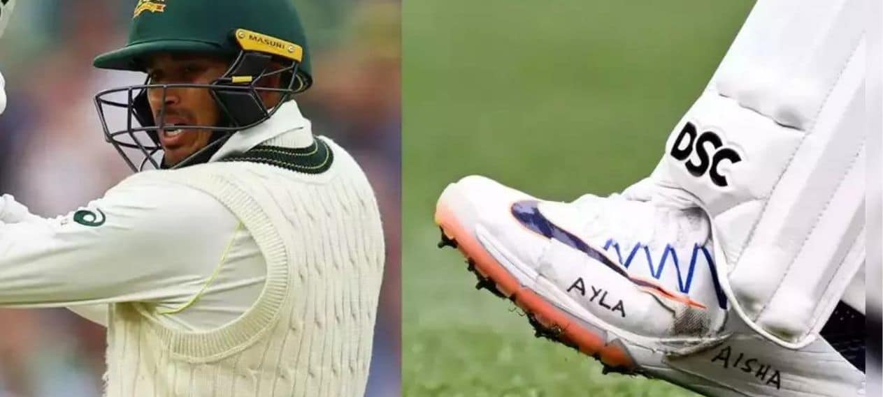 Usman Khawaja, a cricketer, wears shoes that are personalized with his daughters' names inscribed on them.