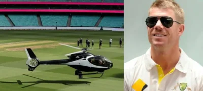 David Warner Makes Grand Entrance at Stadium in Helicopter