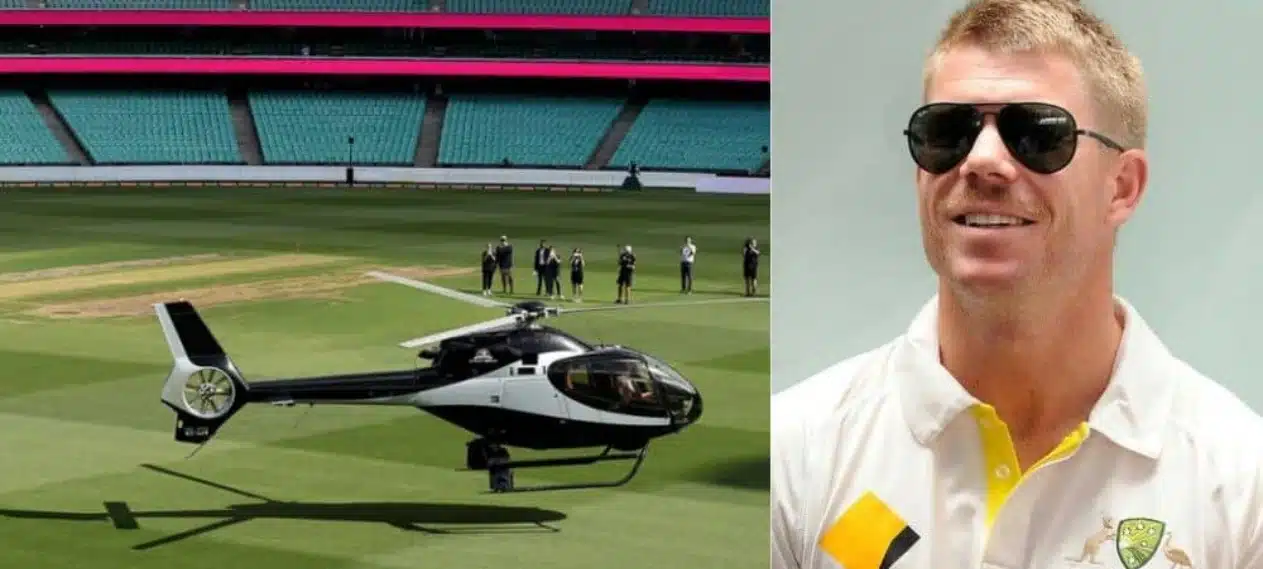 David Warner Makes Grand Entrance at Stadium in Helicopter