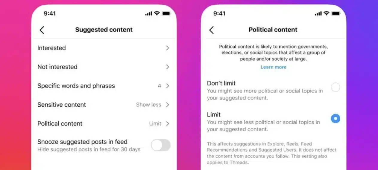 Instagram and Threads to Stop Political Post Suggestions