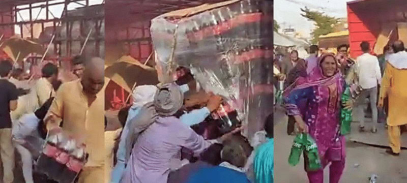 Video Shows Looting Of Soft Drink Truck In Faisalabad After Accident