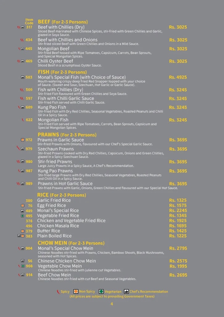 Monal Restaurant Menu 3