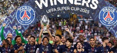 PSG lifting the super cup