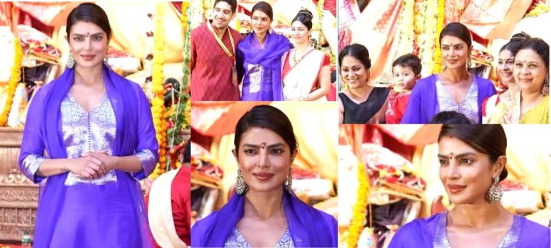 Priyanka Chopra Shines in Bold Blue at Durga Puja 2025