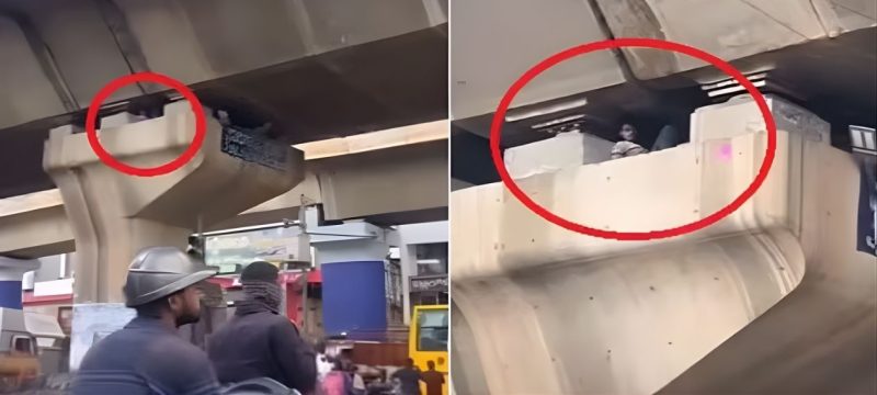 Netizens Shocked as Man Found Sleeping Inside Flyover Pillar in Bangalore, Video Goes Viral