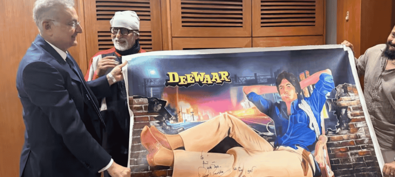 Dubai Businessman Gifts Signed Deewaar Artwork to Amitabh Bachchan