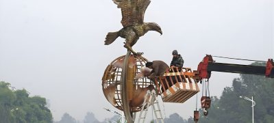 Heavy Rain Damages Eagle Monument at Islamabad’s Shaheen Chowk Underpass